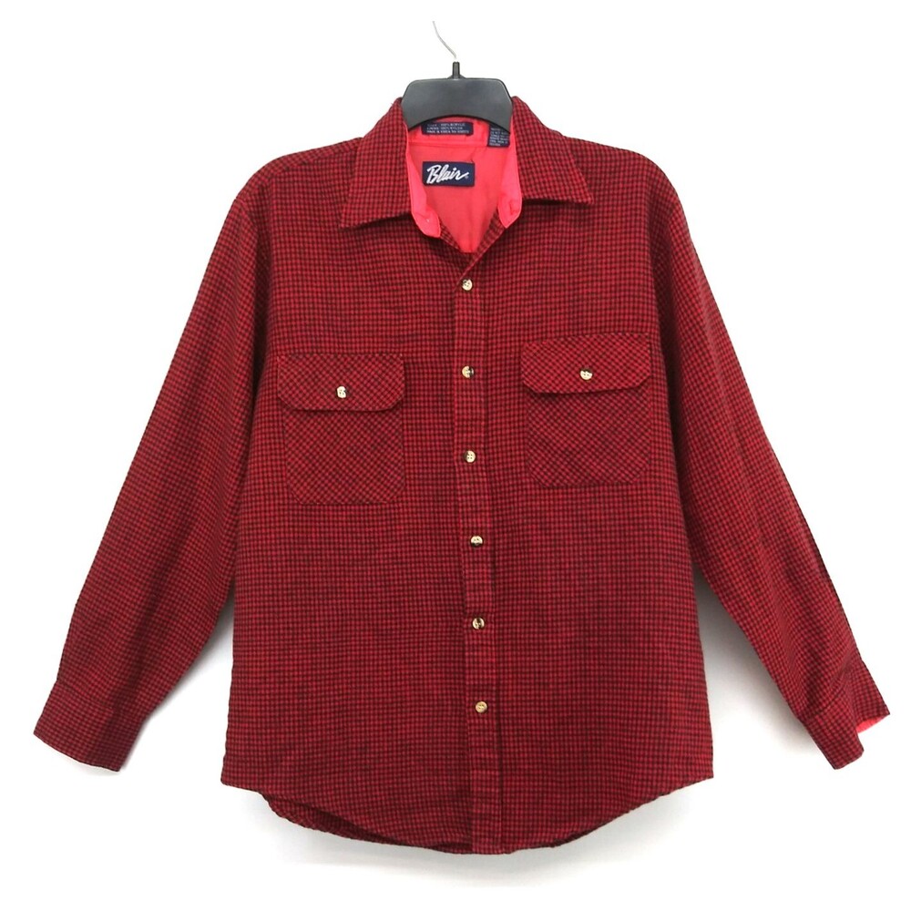 Blair Shirt Men Size M Red Check Long Sleeve Button Up 100% Acrylic